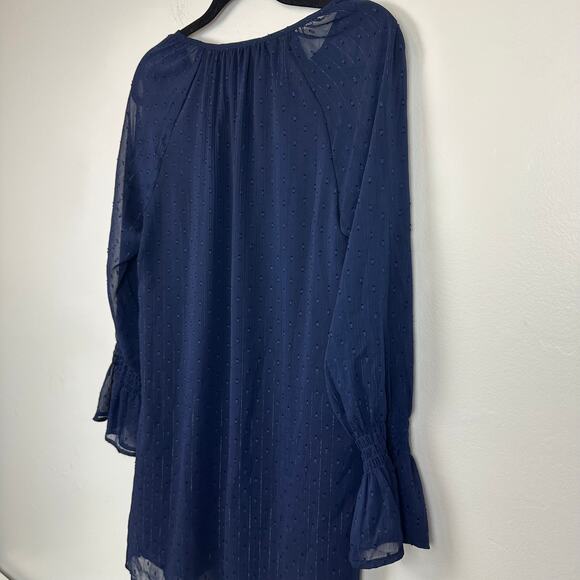 Francesca's Collections Mi Ami Womens Bell Sleeve Chiffon Shift Navy Dress Small - Picture 6 of 10